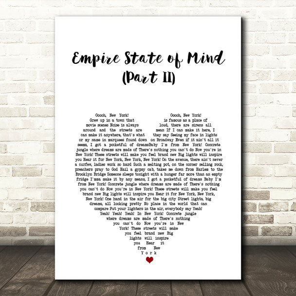 Alicia Keys Empire State of Mind (Part II) White Heart Song Lyric Music Art Print