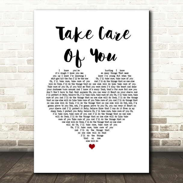 Ella Henderson Take Care Of You White Heart Song Lyric Music Art Print