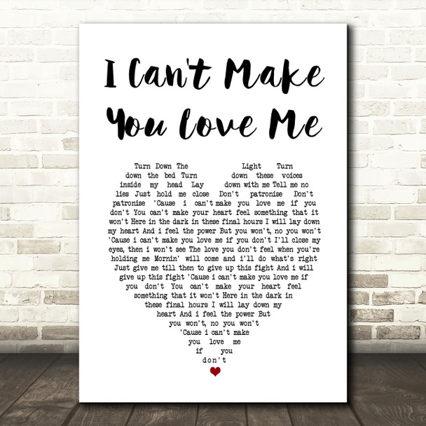 George Michael I Can't Make You Love Me White Heart Song Lyric Music Art Print