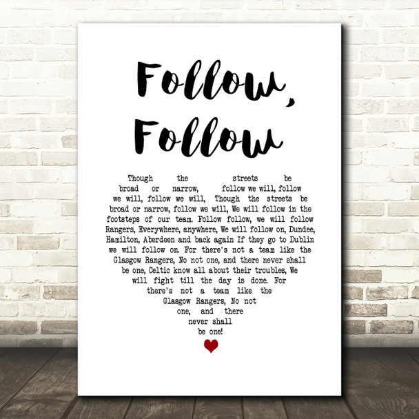 Glasgow Rangers Follow, Follow White Heart Song Lyric Music Art Print
