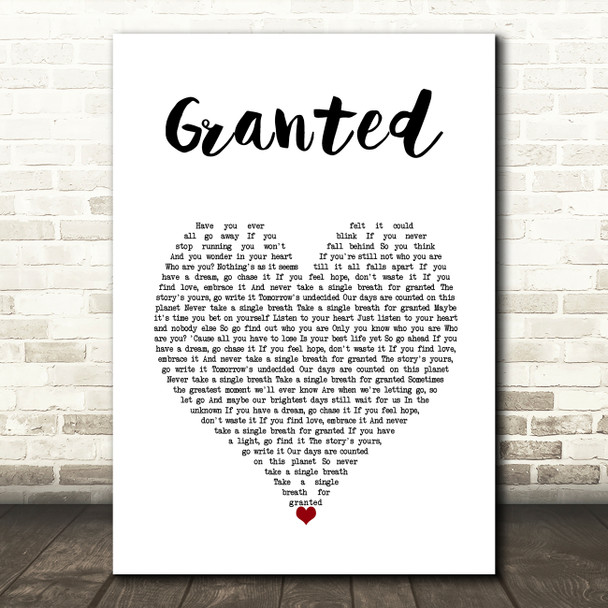 Josh Groban Granted White Heart Song Lyric Music Art Print
