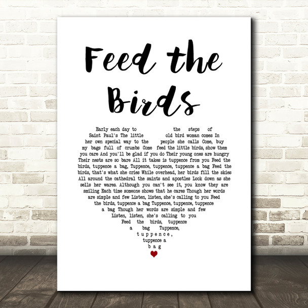 Julie Andrews - Mary Poppins Feed the Birds White Heart Song Lyric Music Art Print