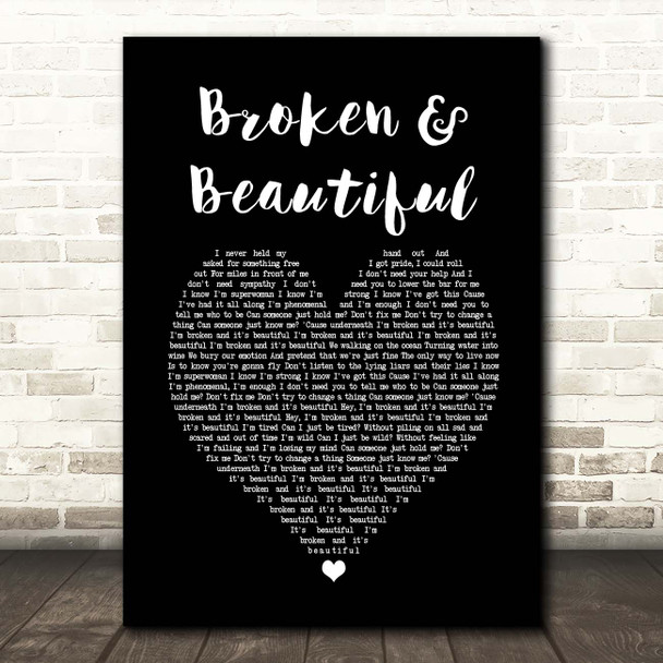 Kelly Clarkson Broken & Beautiful Black Heart Song Lyric Print