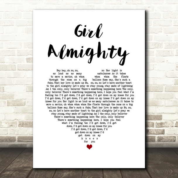 One Direction Girl Almighty White Heart Song Lyric Music Art Print