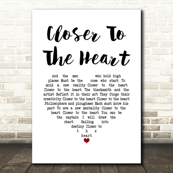 Rush Closer To The Heart White Heart Song Lyric Music Art Print