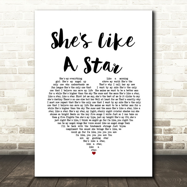 Taio Cruz She's Like A Star White Heart Song Lyric Music Art Print