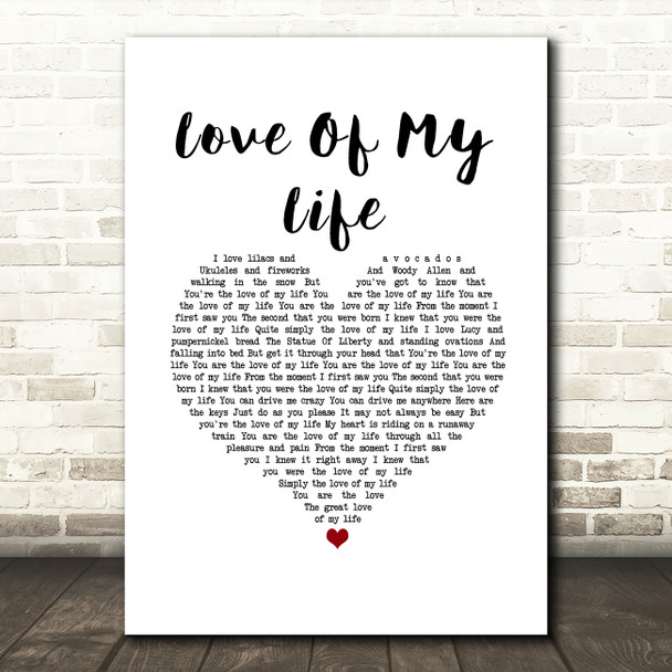 Carly Simon Love Of My Life White Heart Song Lyric Music Art Print
