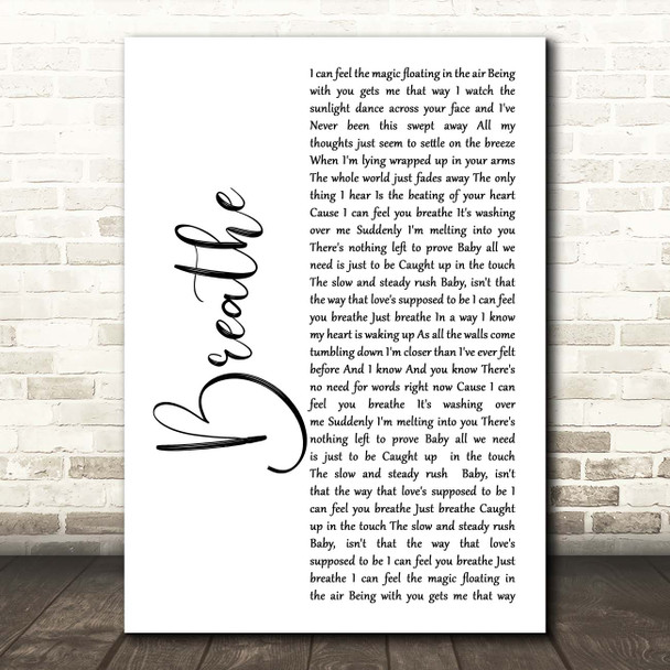 Faith Hill Breathe White Script Song Lyric Print