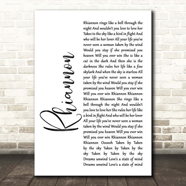 Fleetwood Mac Rhiannon White Script Song Lyric Print