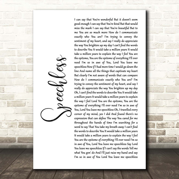Anita Wilson Speechless White Script Song Lyric Print