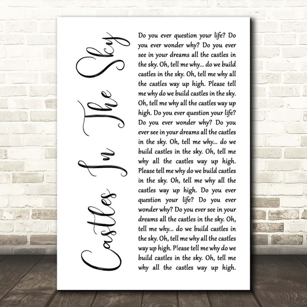 Ian Van Dahl Castles In The Sky White Script Song Lyric Print