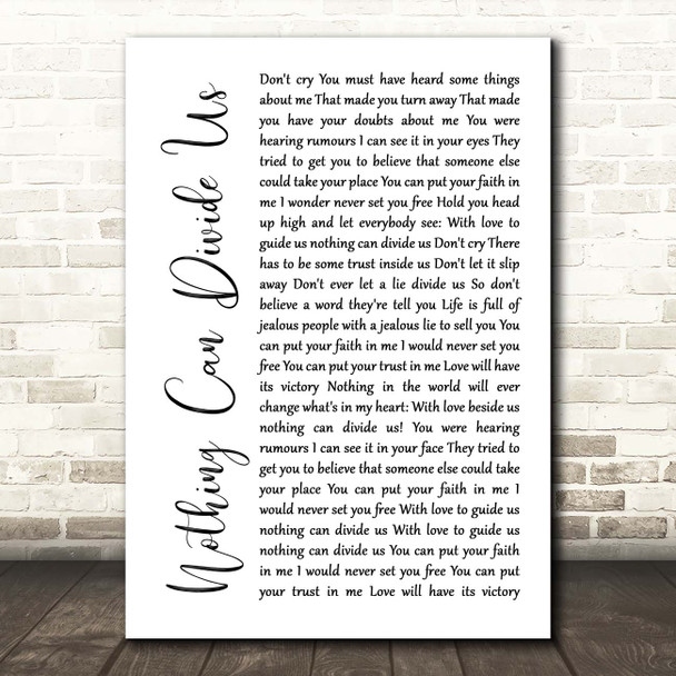 Jason Donovan Nothing Can Divide Us White Script Song Lyric Print