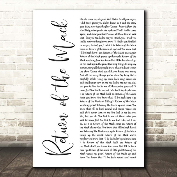 Mark Morrison Return of the Mack White Script Song Lyric Print