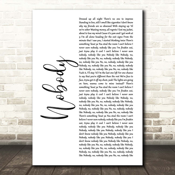 Martin Jensen & James Arthur Nobody White Script Song Lyric Print