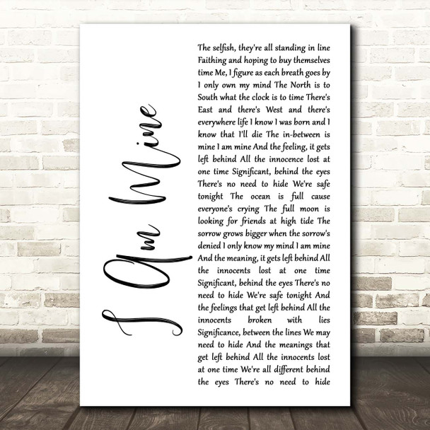Pearl Jam I Am Mine White Script Song Lyric Print