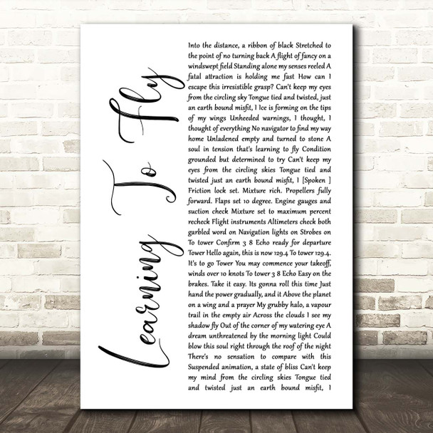Pink Floyd Learning To Fly White Script Song Lyric Print