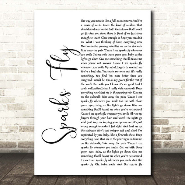 Taylor Swift Sparks Fly White Script Song Lyric Print