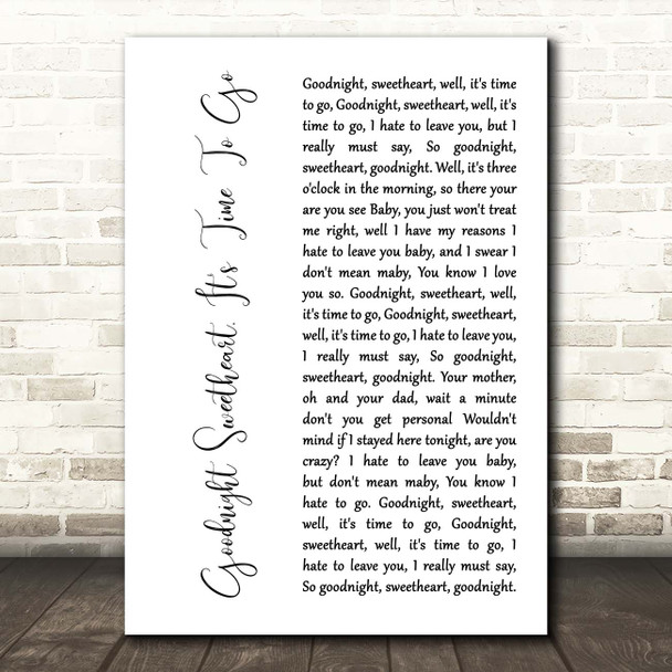 The Platters Goodnight Sweetheart, It's Time To Go White Script Song Lyric Print