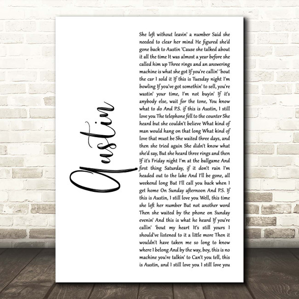 Blake Shelton Austin White Script Song Lyric Print