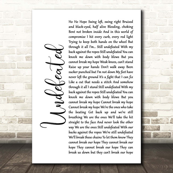 Daughtry Undefeated White Script Song Lyric Print