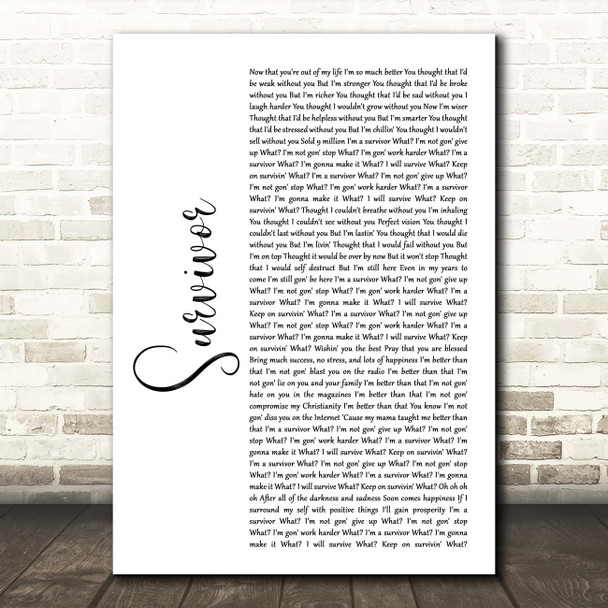 Destiny's Child Survivor White Script Song Lyric Print