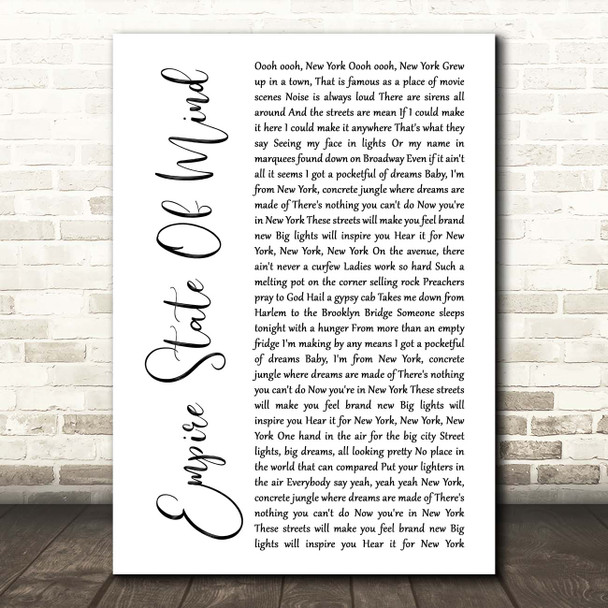 Alicia Keys Empire State Of Mind White Script Song Lyric Print