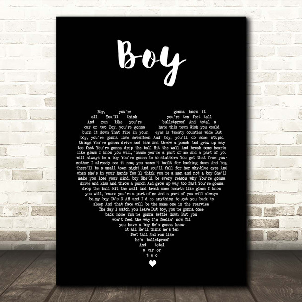 Lee Brice Boy Black Heart Song Lyric Print