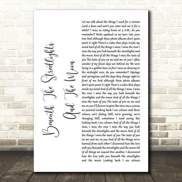 JP Cooper Beneath The Streetlights And The Moon White Script Song Lyric Wall Art Print