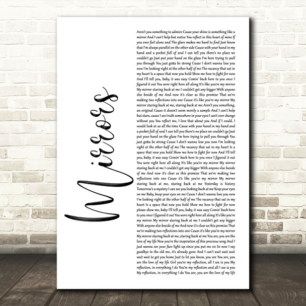 Justin Timberlake Mirrors White Script Song Lyric Wall Art Print