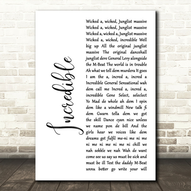 M-Beat Incredible White Script Song Lyric Wall Art Print