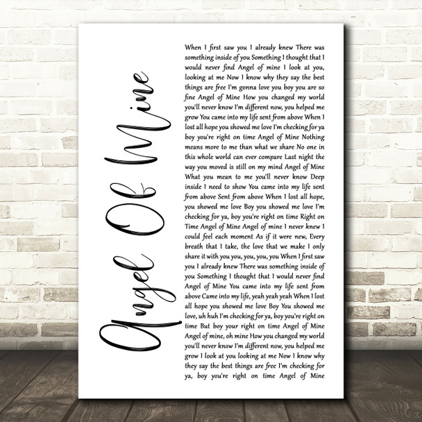 Monica Angel Of Mine White Script Song Lyric Wall Art Print