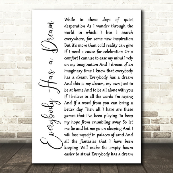 Billy Joel Everybody Has a Dream White Script Song Lyric Wall Art Print