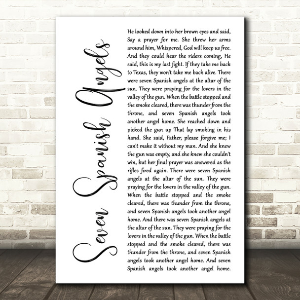 Ray Charles & Willie Nelson Seven Spanish Angels White Script Song Lyric Wall Art Print