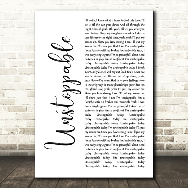 Sia Unstoppable White Script Song Lyric Wall Art Print