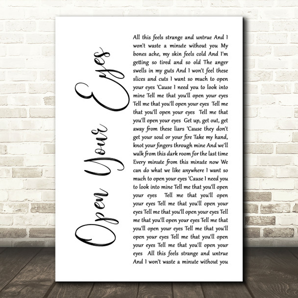 Snow Patrol Open Your Eyes White Script Song Lyric Wall Art Print