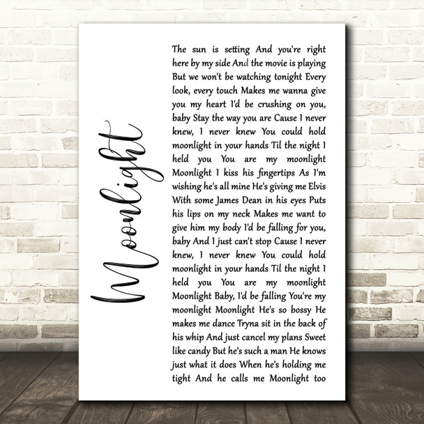 Ariana Grande Moonlight White Script Song Lyric Wall Art Print