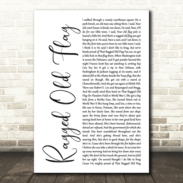 Johnny Cash Ragged Old Flag White Script Song Lyric Wall Art Print