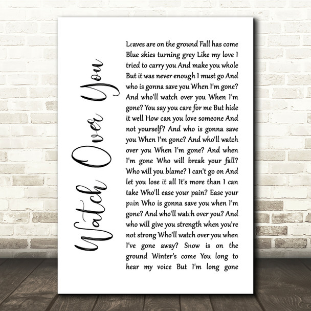 Alter Bridge Watch Over You White Script Song Lyric Quote Print