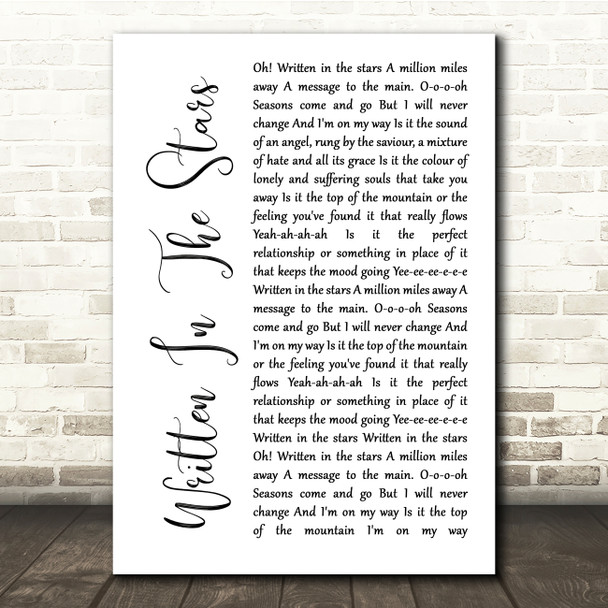 Tinie Tempah Written In The Stars White Script Song Lyric Quote Print