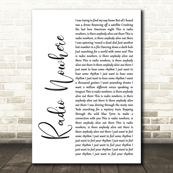 Bruce Springsteen Radio Nowhere White Script Song Lyric Print