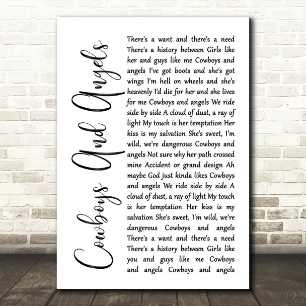 Dustin Lynch Cowboys And Angels White Script Song Lyric Print