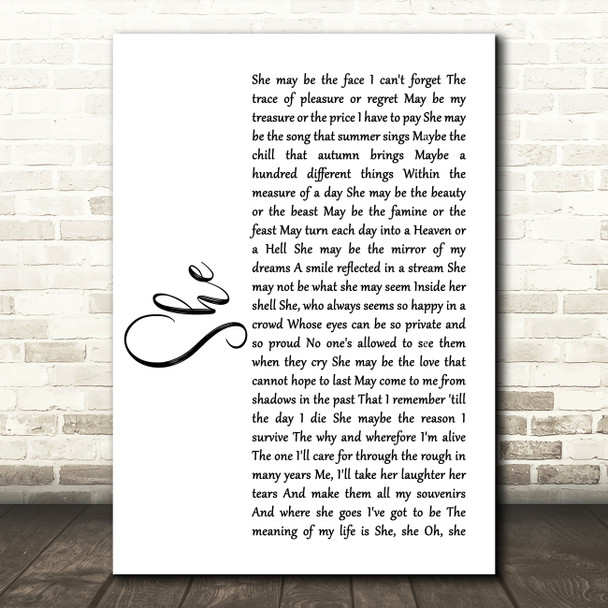 Elvis Costello She White Script Song Lyric Print