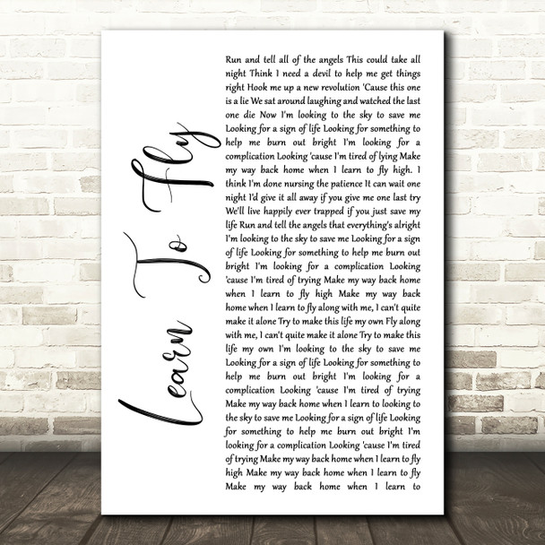 Foo Fighters Learn To Fly White Script Song Lyric Print