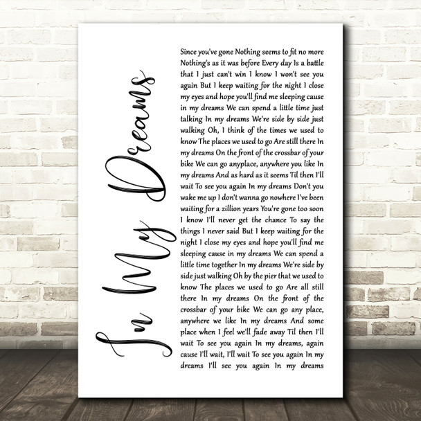 James Morrison In My Dreams White Script Song Lyric Print