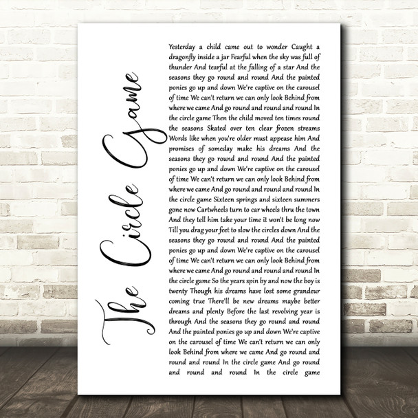 Joni Mitchell The Circle Game White Script Song Lyric Print