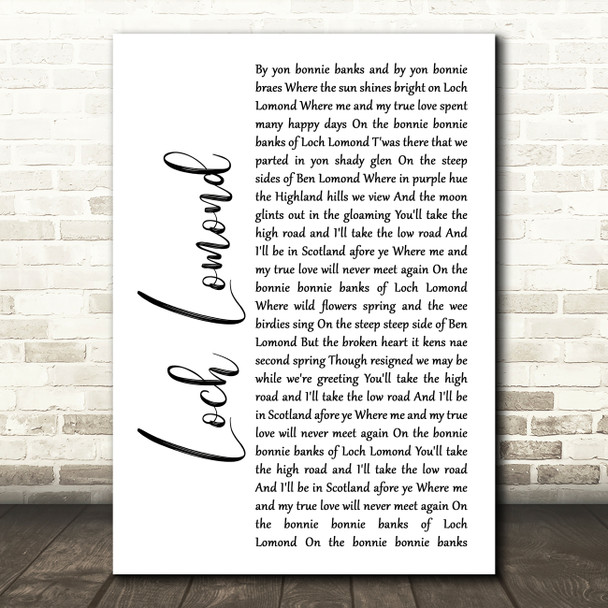 Runrig Loch Lomond White Script Song Lyric Print