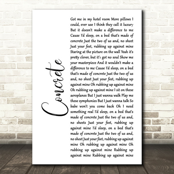 Tom Odell Concrete White Script Song Lyric Print
