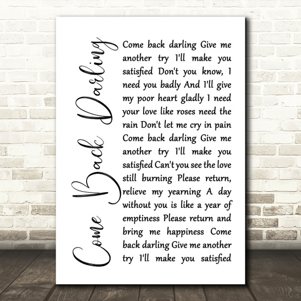 UB40 Come Back Darling White Script Song Lyric Print