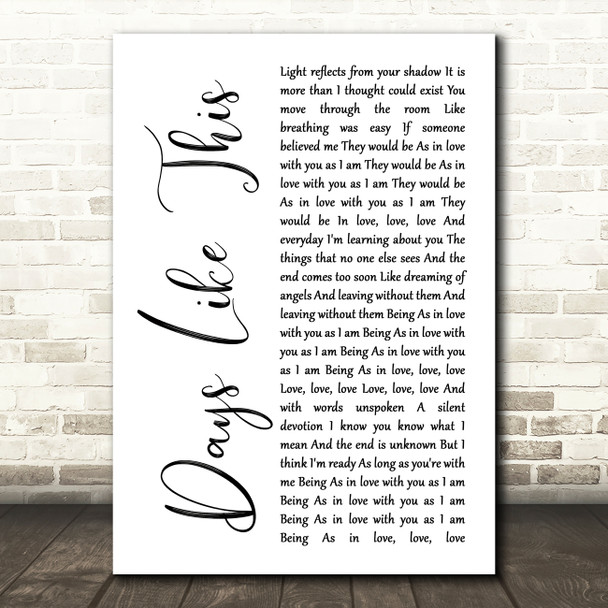 Van Morrison Days Like This White Script Song Lyric Print