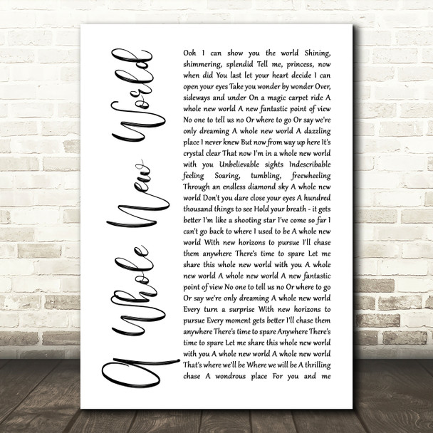 Peabo Bryson & Regina Belle A Whole New World White Script Song Lyric Print